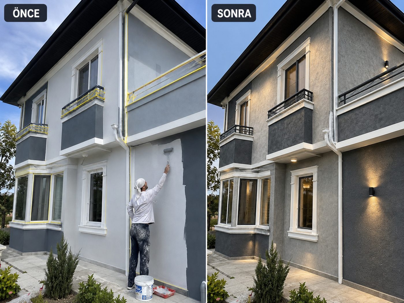 Donanmacı dış cephe boya öncesi ve sonrası