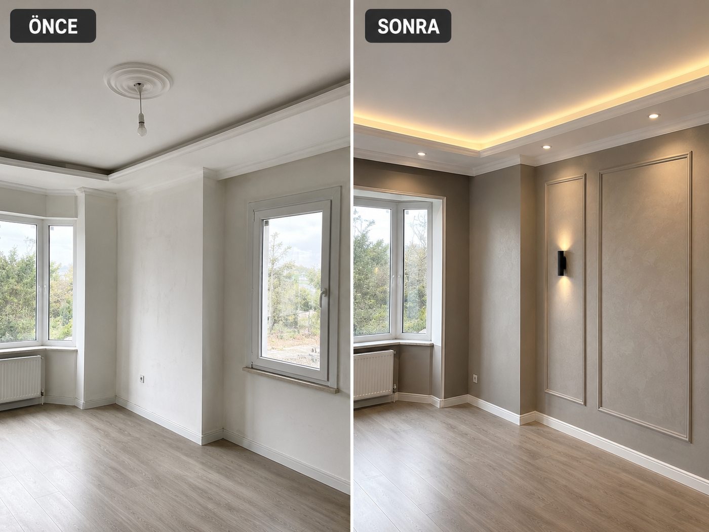 Donanmacı iç cephe boya öncesi ve sonrası